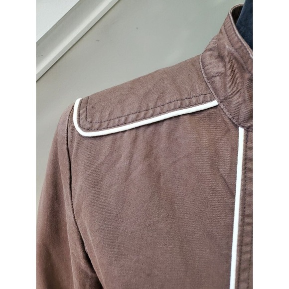 Women's Brown Canvas 100% Cotton White Edging Trims Full Zip Jacket Size Medium - Picture 13 of 14